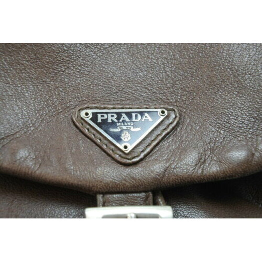Prada Backpack Daypack Triangular Plate Brown Lea… - image 6
